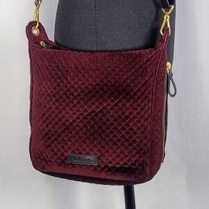 Vera Bradley Burgundy Velvet Quilted Crossbody Bag Boho Floral Lined Purse